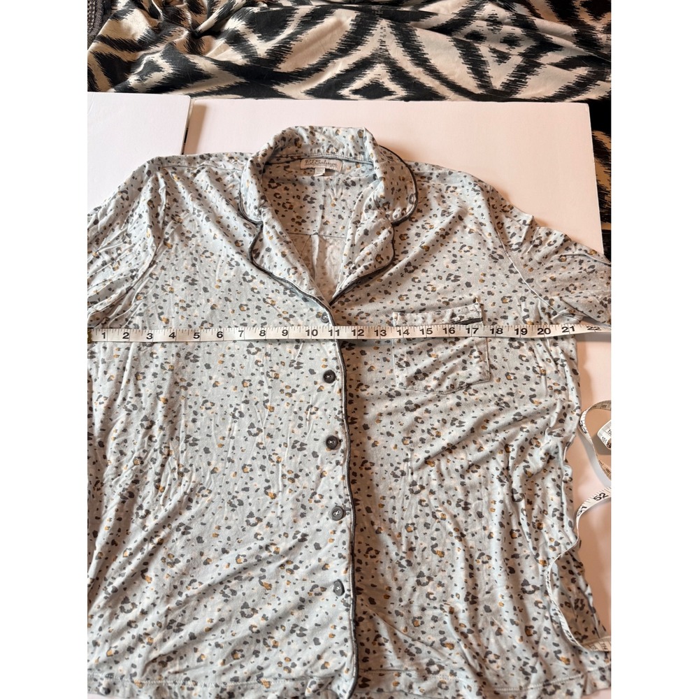 PJ Salvage Womens Blue Leopard Print Pajama Set Long Sleeve Button Up Large - Picture 2 of 7